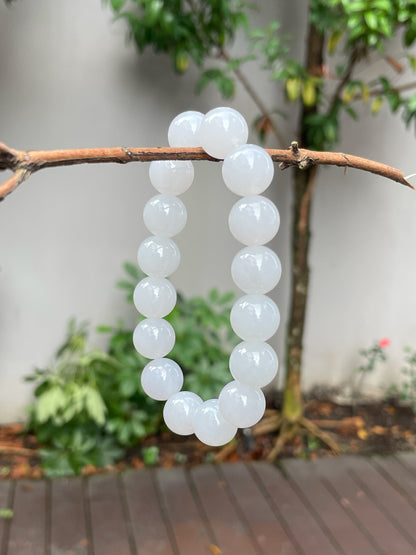 White Jadeite Bracelet - Round Beads (NJBA132)