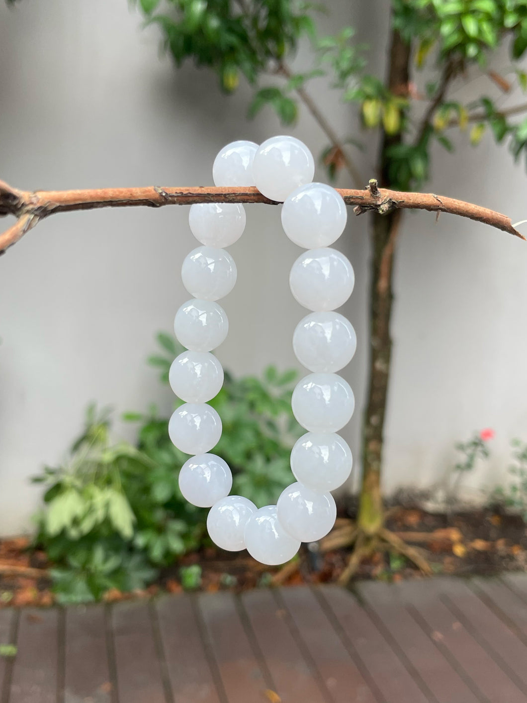 White Jadeite Bracelet - Round Beads (NJBA132)