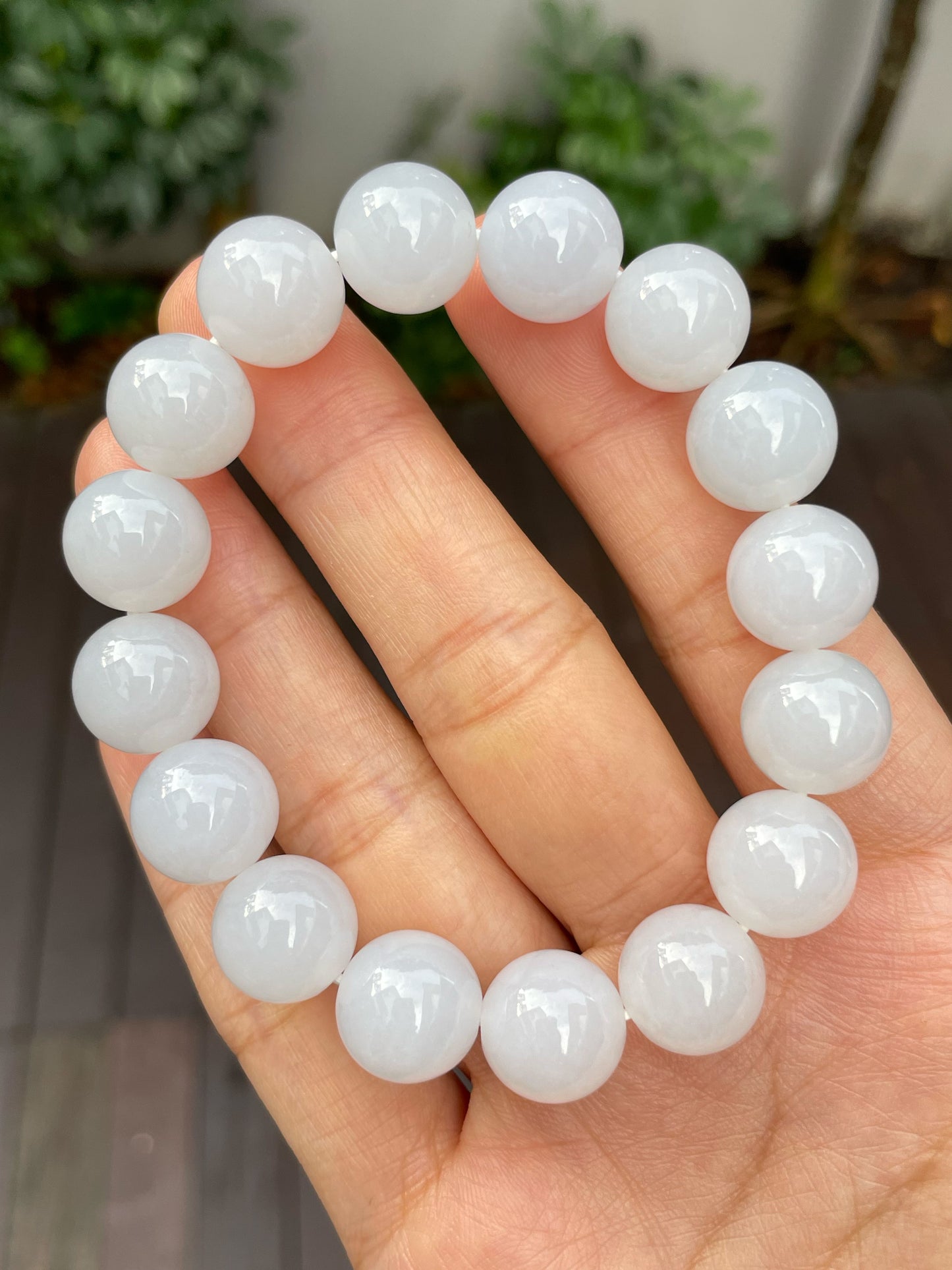 White Jadeite Bracelet - Round Beads (NJBA132)