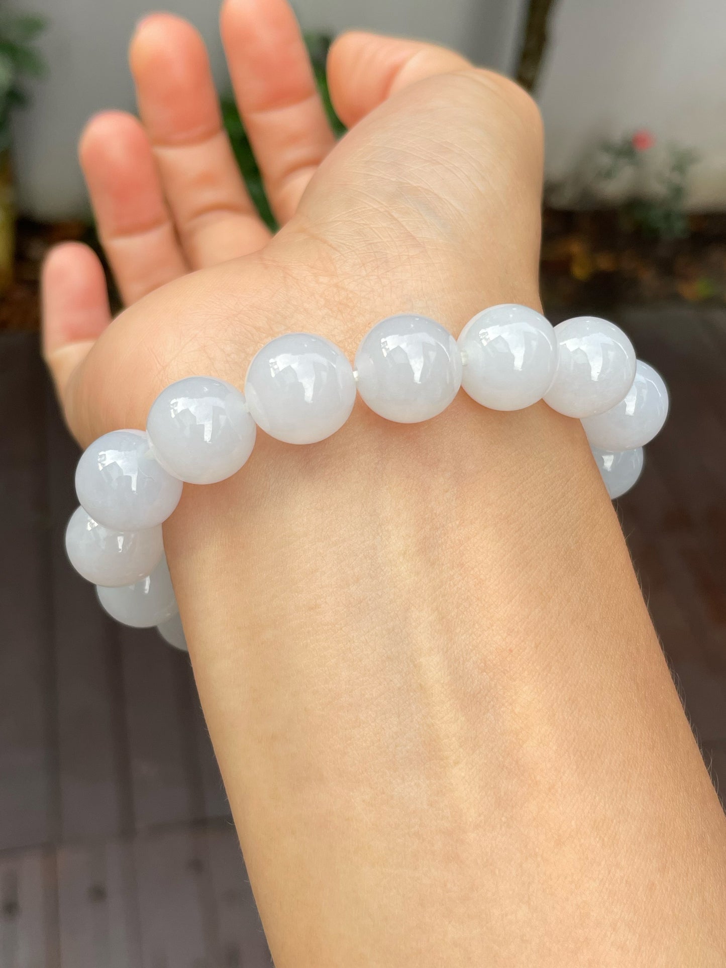 White Jadeite Bracelet - Round Beads (NJBA132)