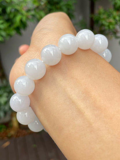 White Jadeite Bracelet - Round Beads (NJBA132)