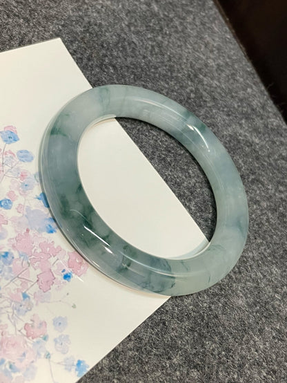 Bluish Flower Jade Bangle | 57mm (NJBA134)