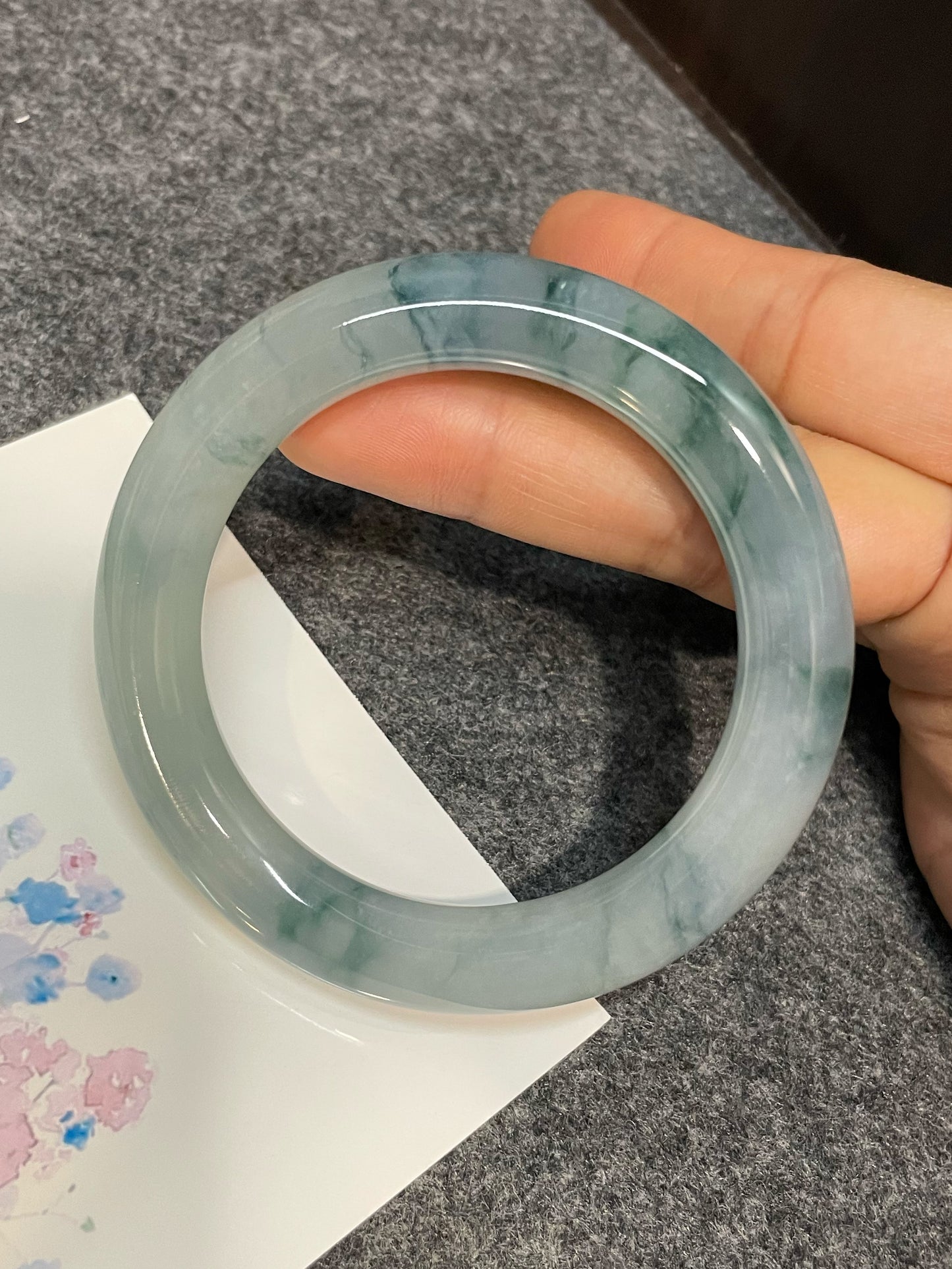 Bluish Flower Jade Bangle | 57mm (NJBA134)