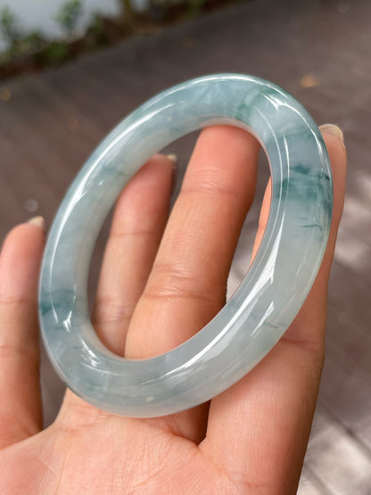 Bluish Flower Jade Bangle | 57mm (NJBA134)