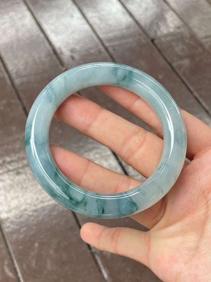 Bluish Flower Jade Bangle | 57mm (NJBA134)