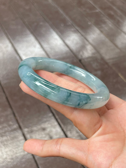 Bluish Flower Jade Bangle | 57mm (NJBA134)