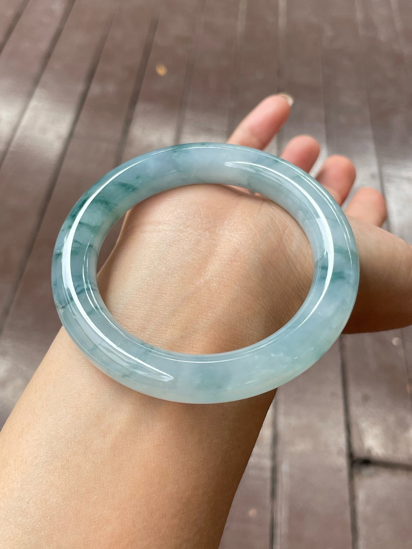 Bluish Flower Jade Bangle | 57mm (NJBA134)