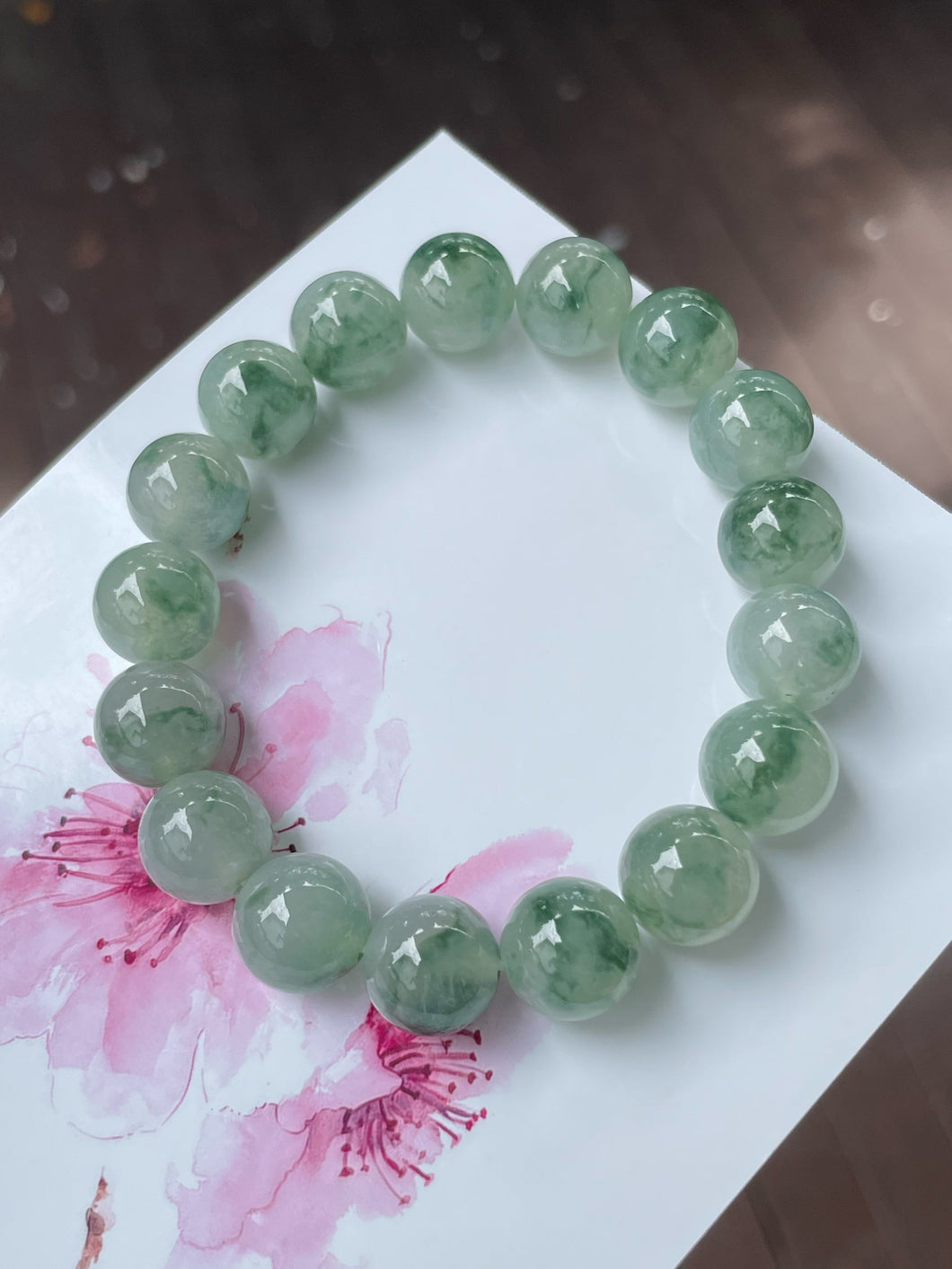 Icy Green Jadeite Bracelet - Round Beads (NJBA137)