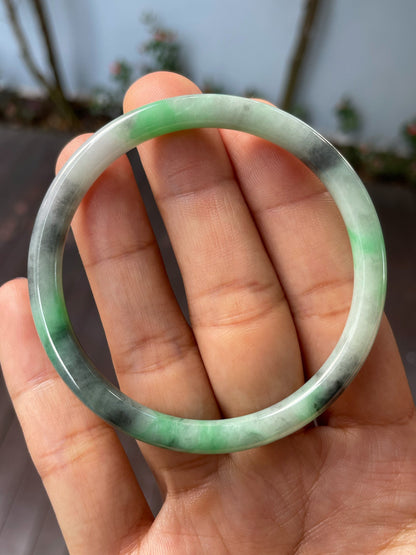 Black With Green Jade Bangle | 55mm (NJBA136)