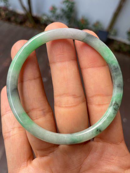 Black With Green Jade Bangle | 55mm (NJBA136)