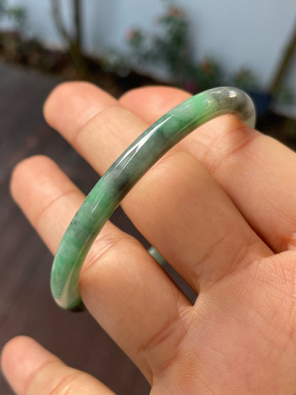 Black With Green Jade Bangle | 55mm (NJBA136)