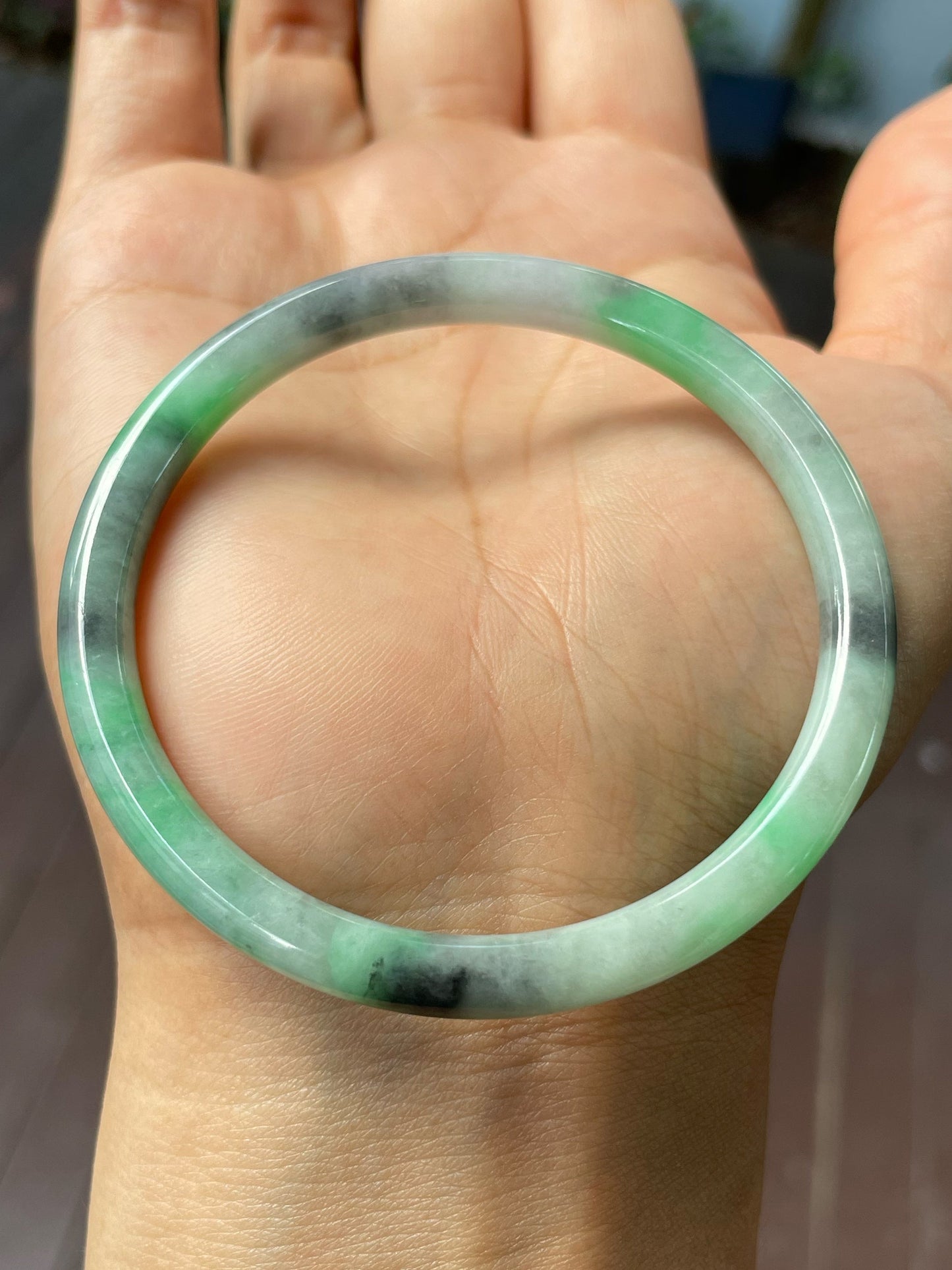 Black With Green Jade Bangle | 55mm (NJBA136)