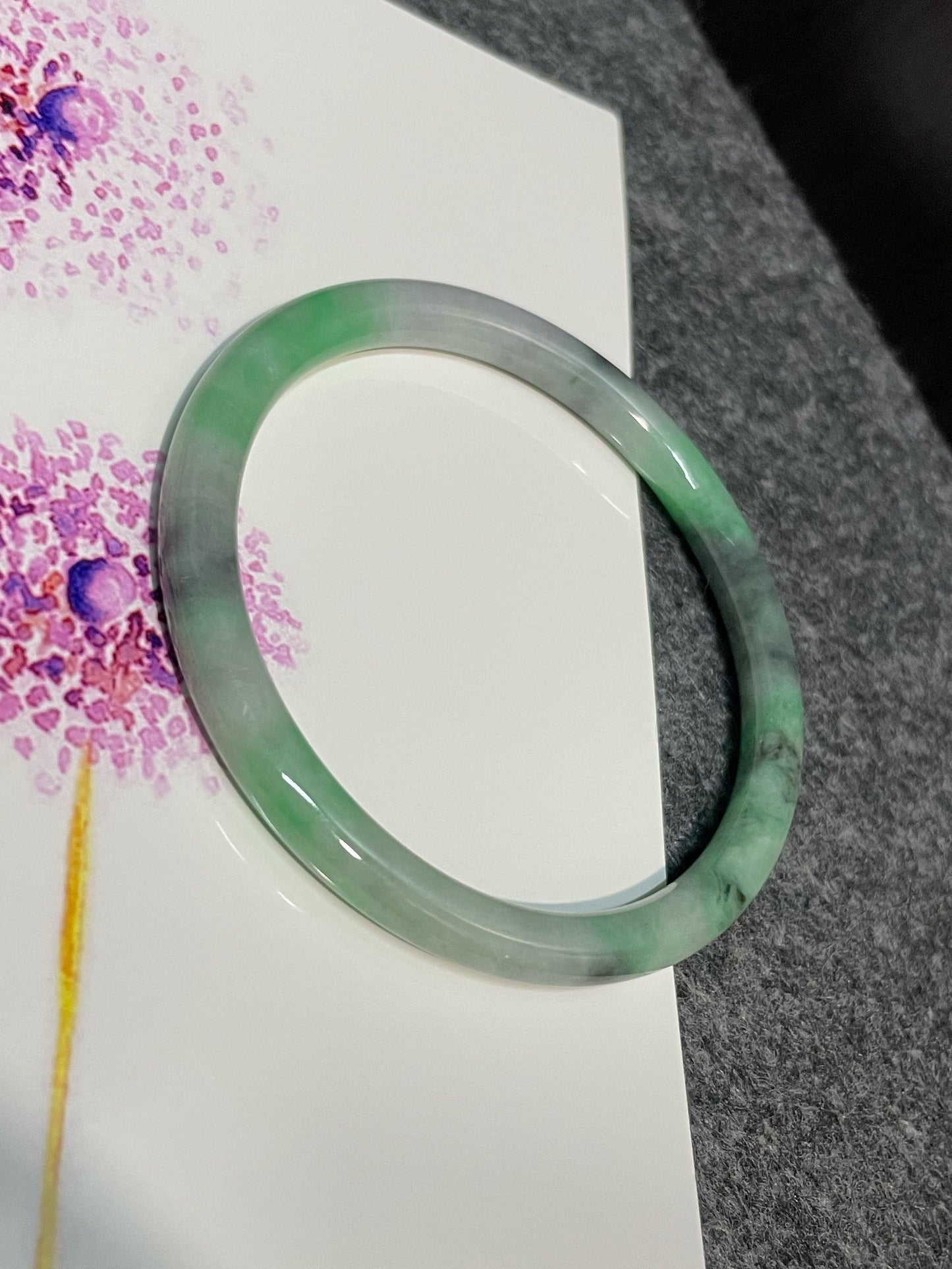 Black With Green Jade Bangle | 55mm (NJBA136)