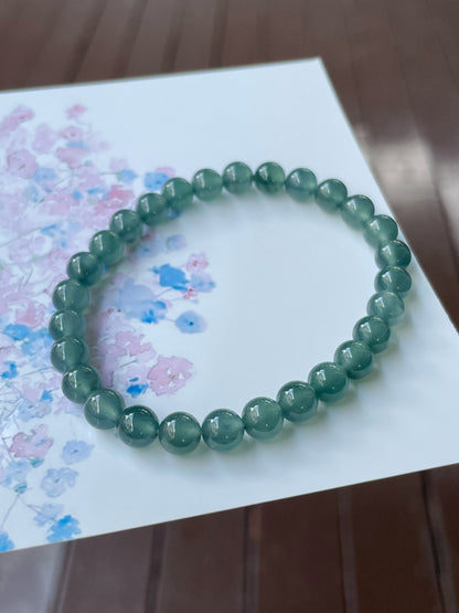 Icy Greenish Blue Jade Bracelet - Round Beads (NJBA141)