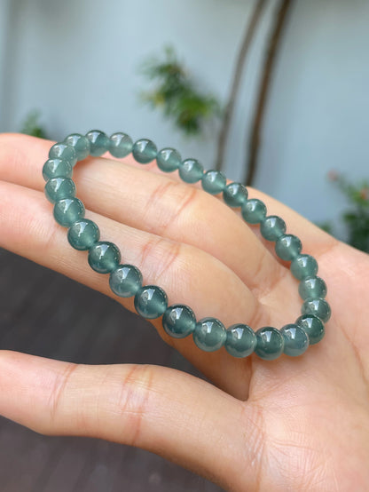 Icy Greenish Blue Jade Bracelet - Round Beads (NJBA141)