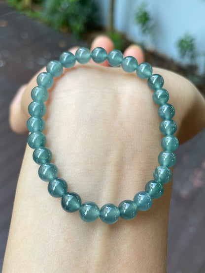 Icy Greenish Blue Jade Bracelet - Round Beads (NJBA141)