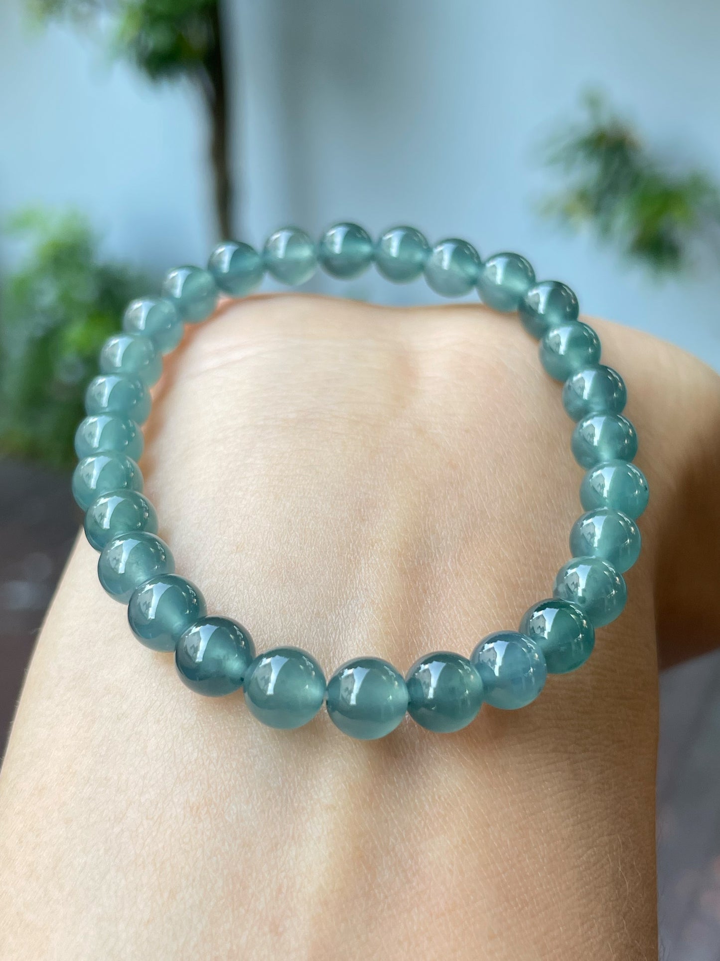 Icy Greenish Blue Jade Bracelet - Round Beads (NJBA141)