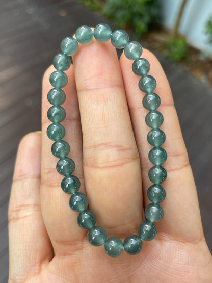 Icy Greenish Blue Jade Bracelet - Round Beads (NJBA141)