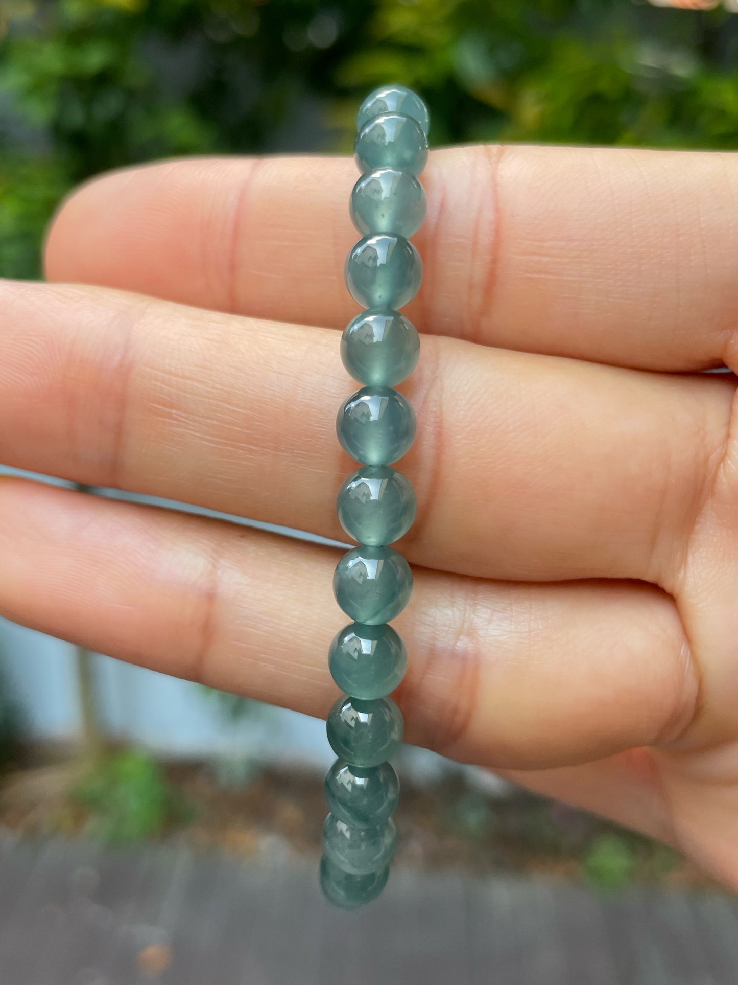 Icy Greenish Blue Jade Bracelet - Round Beads (NJBA141)