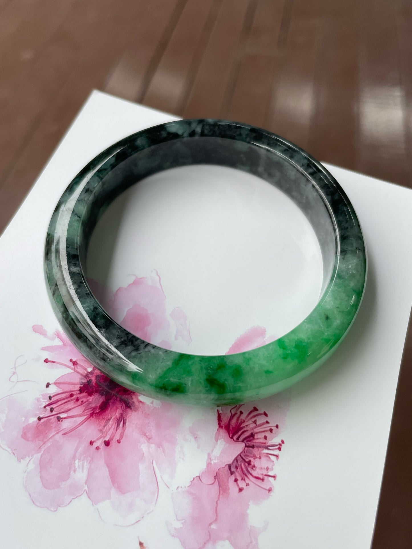 Green With Black Jade Bangle | 58mm (NJBA151)