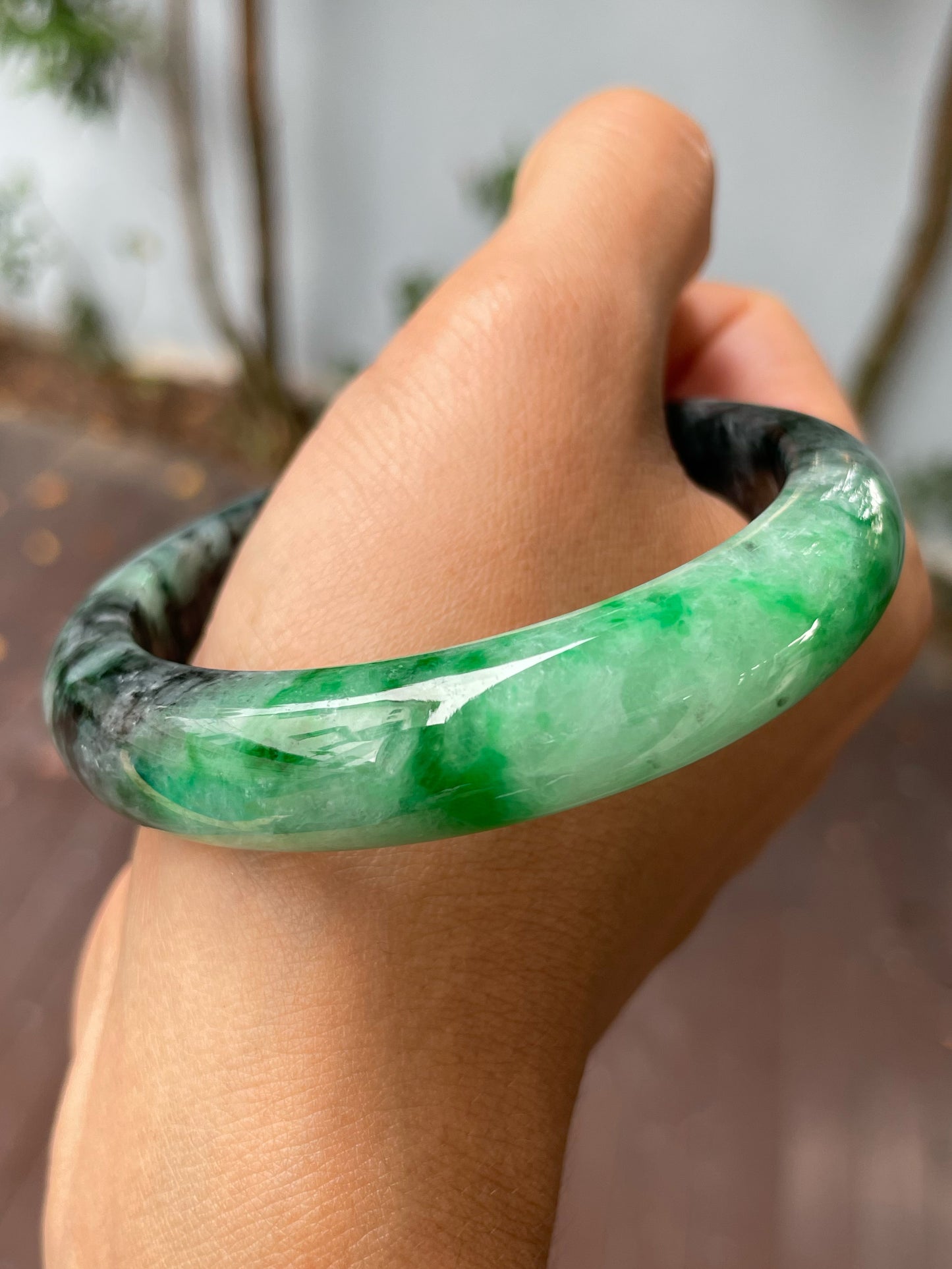 Green With Black Jade Bangle | 58mm (NJBA151)