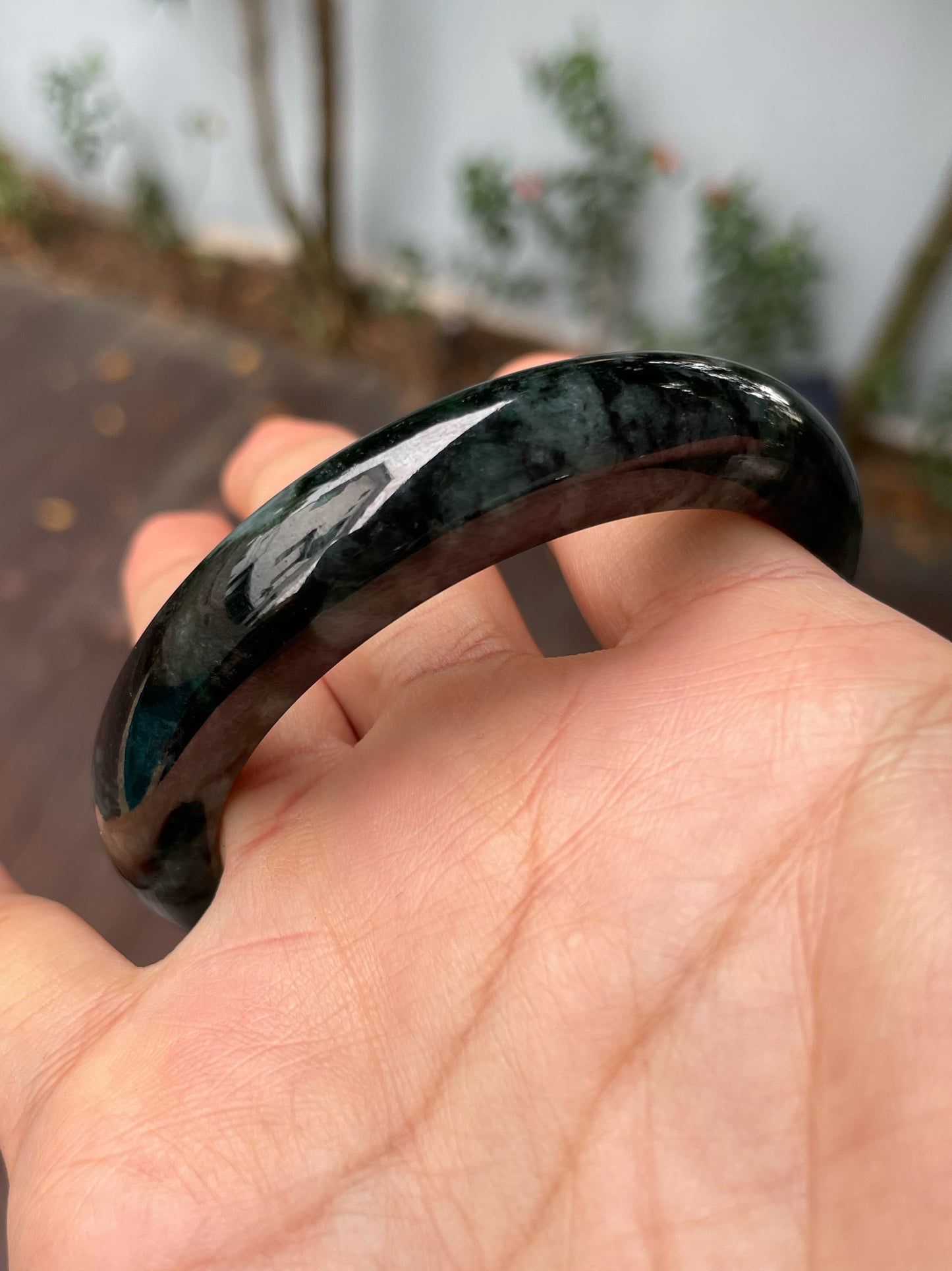 Green With Black Jade Bangle | 58mm (NJBA151)