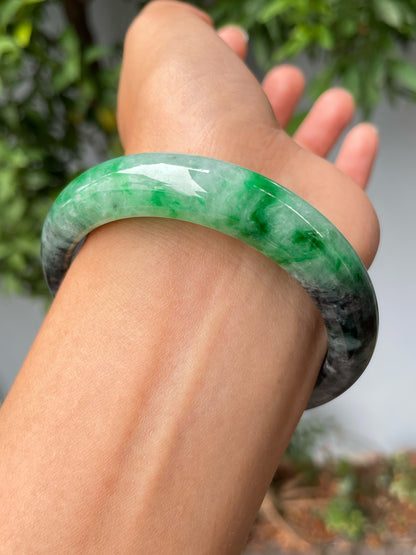 Green With Black Jade Bangle | 58mm (NJBA151)