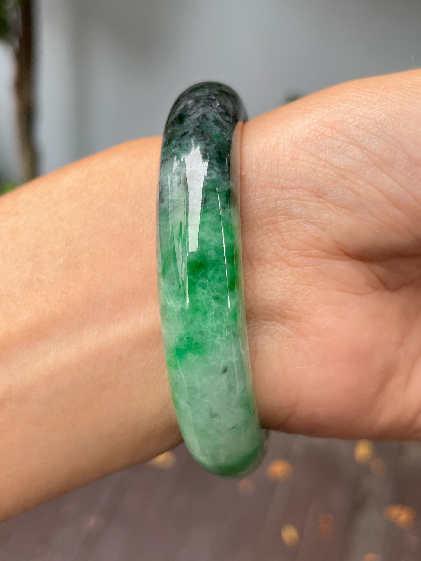 Green With Black Jade Bangle | 58mm (NJBA151)