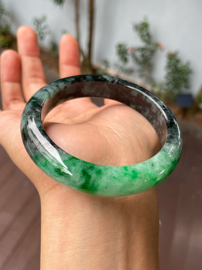 Green With Black Jade Bangle | 58mm (NJBA151)