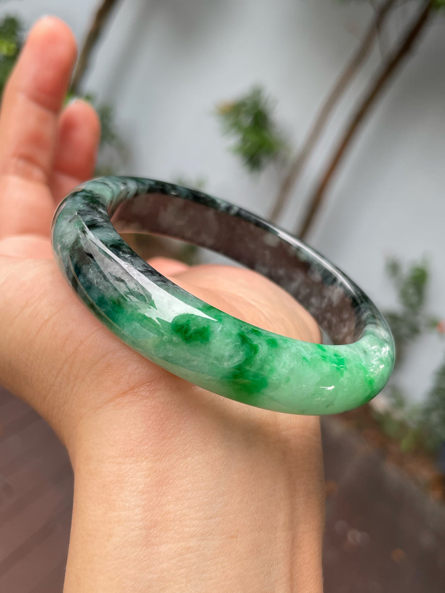 Green With Black Jade Bangle | 58mm (NJBA151)