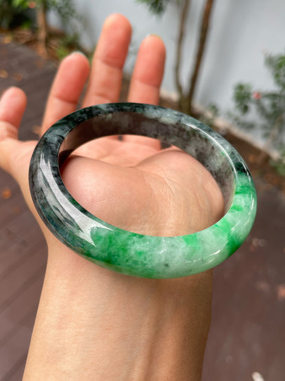 Green With Black Jade Bangle | 58mm (NJBA151)