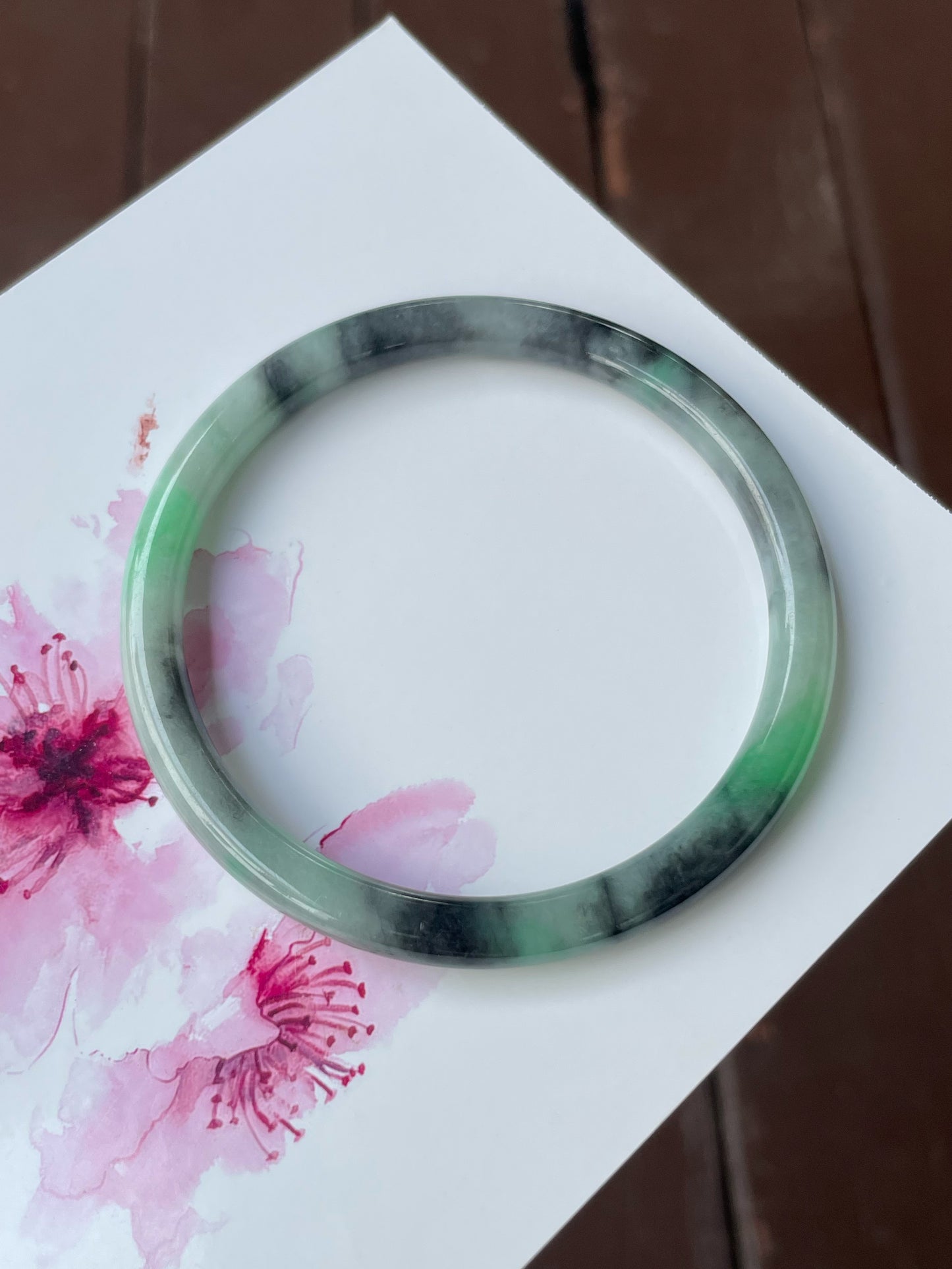 Black With Green Jade Bangle | 55mm (NJBA157)