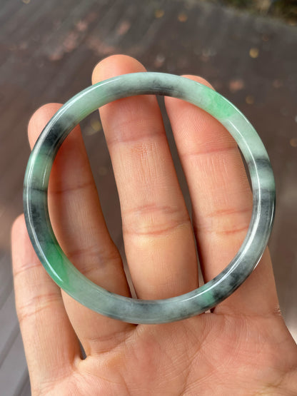 Black With Green Jade Bangle | 55mm (NJBA157)