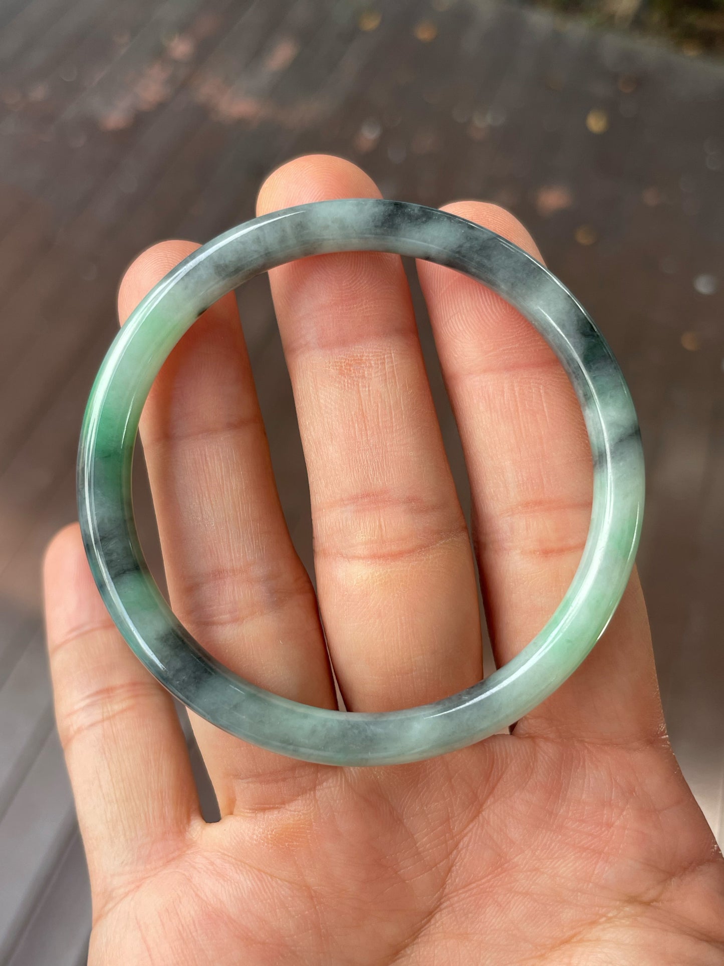 Black With Green Jade Bangle | 55mm (NJBA157)