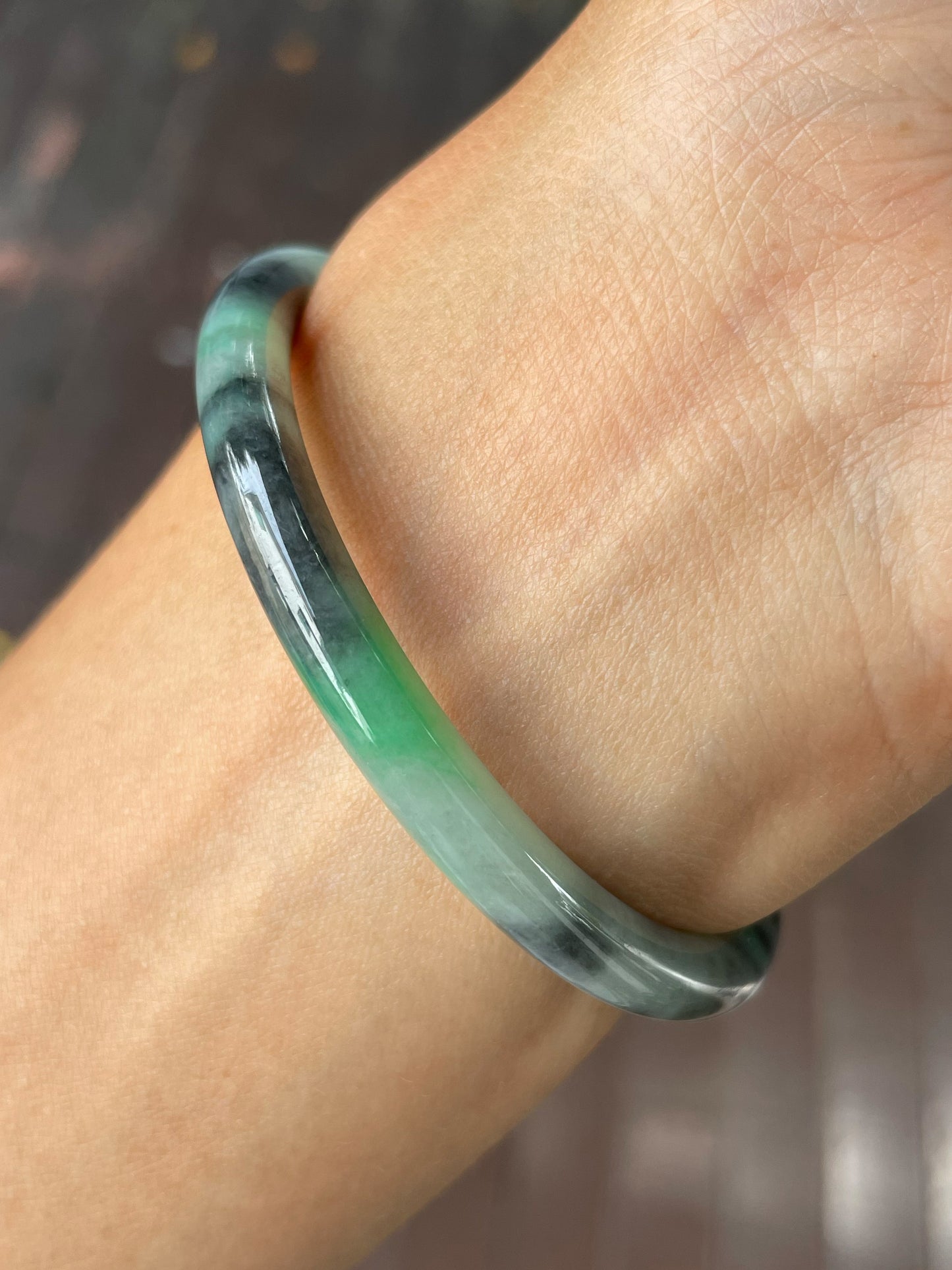 Black With Green Jade Bangle | 55mm (NJBA157)