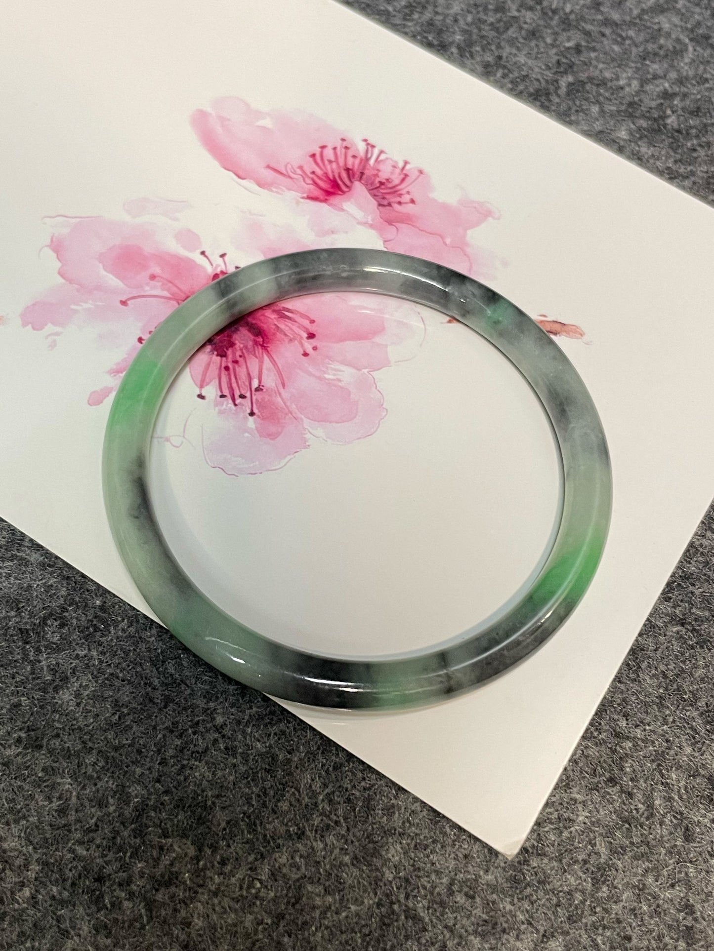 Black With Green Jade Bangle | 55mm (NJBA157)