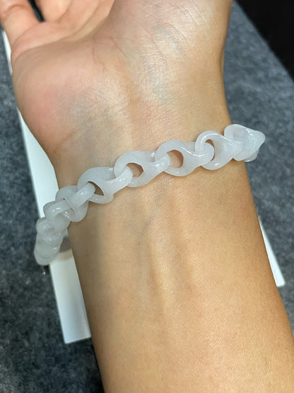 White Jadeite Bracelet - Interlocking Chain (NJBA166)