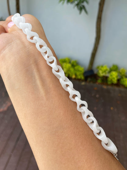 White Jadeite Bracelet - Interlocking Chain (NJBA166)