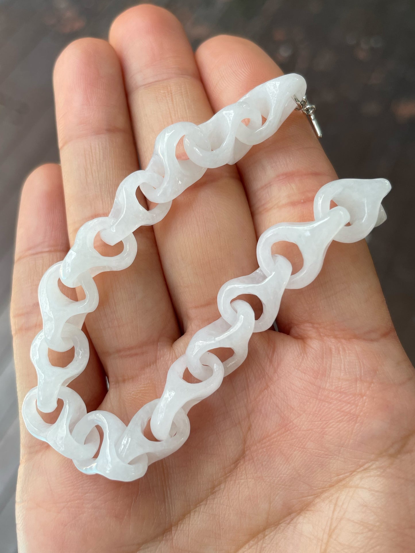 White Jadeite Bracelet - Interlocking Chain (NJBA166)