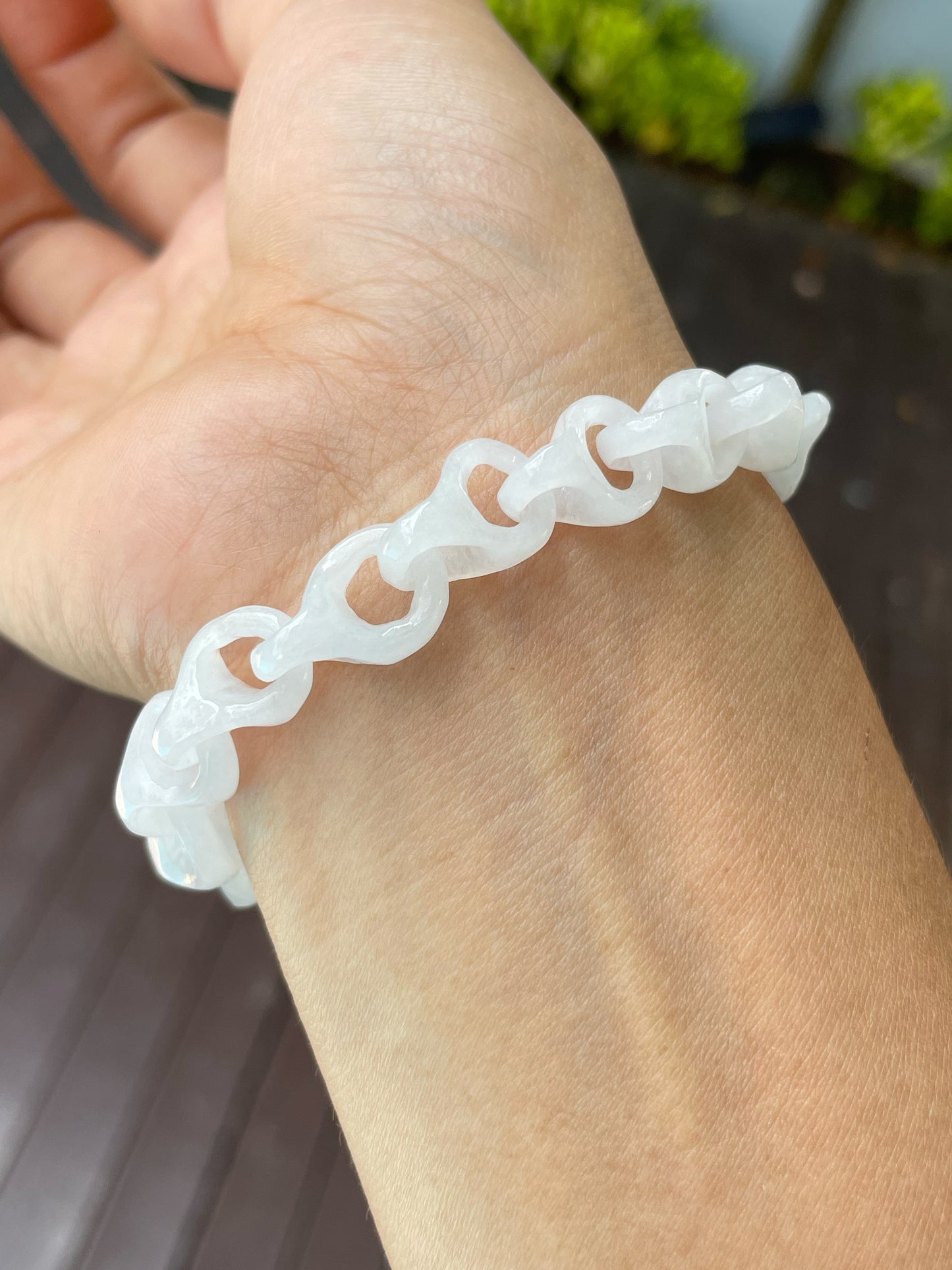 White Jadeite Bracelet - Interlocking Chain (NJBA166)