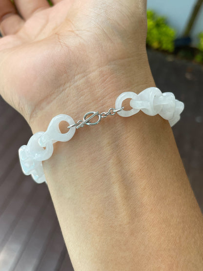 White Jadeite Bracelet - Interlocking Chain (NJBA166)