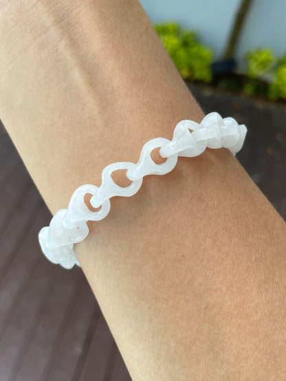 White Jadeite Bracelet - Interlocking Chain (NJBA166)