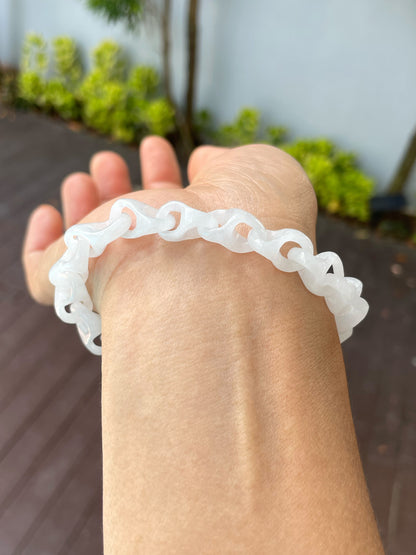 White Jadeite Bracelet - Interlocking Chain (NJBA166)