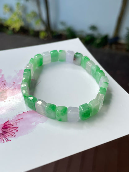 Green & Icy White Jadeite Bracelet (NJBA171)