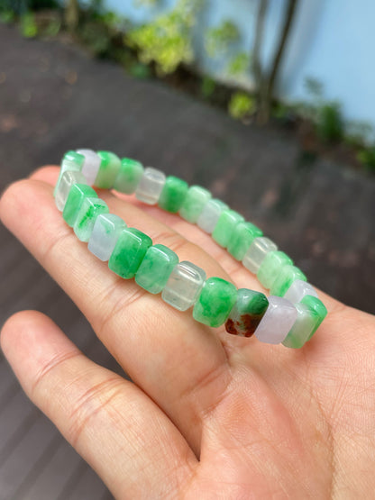 Green & Icy White Jadeite Bracelet (NJBA171)