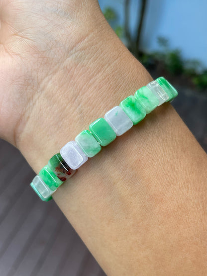 Green & Icy White Jadeite Bracelet (NJBA171)