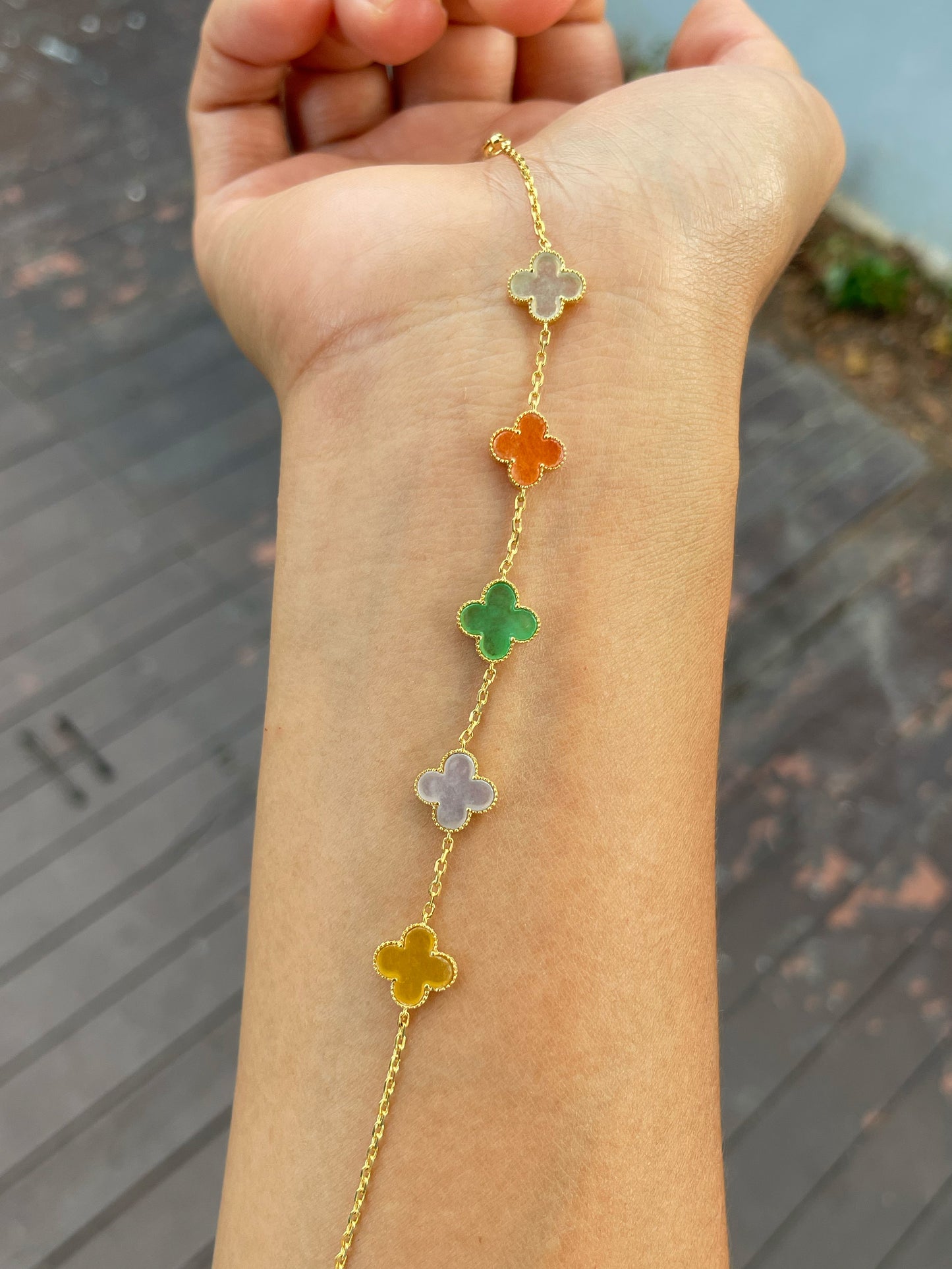 Jadeite Bracelet - Multicolour Clovers (NJBA177)