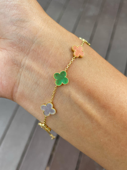 Jadeite Bracelet - Multicolour Clovers (NJBA177)