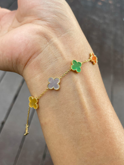 Jadeite Bracelet - Multicolour Clovers (NJBA177)