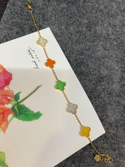Jadeite Bracelet - Multicolour Clovers (NJBA177)
